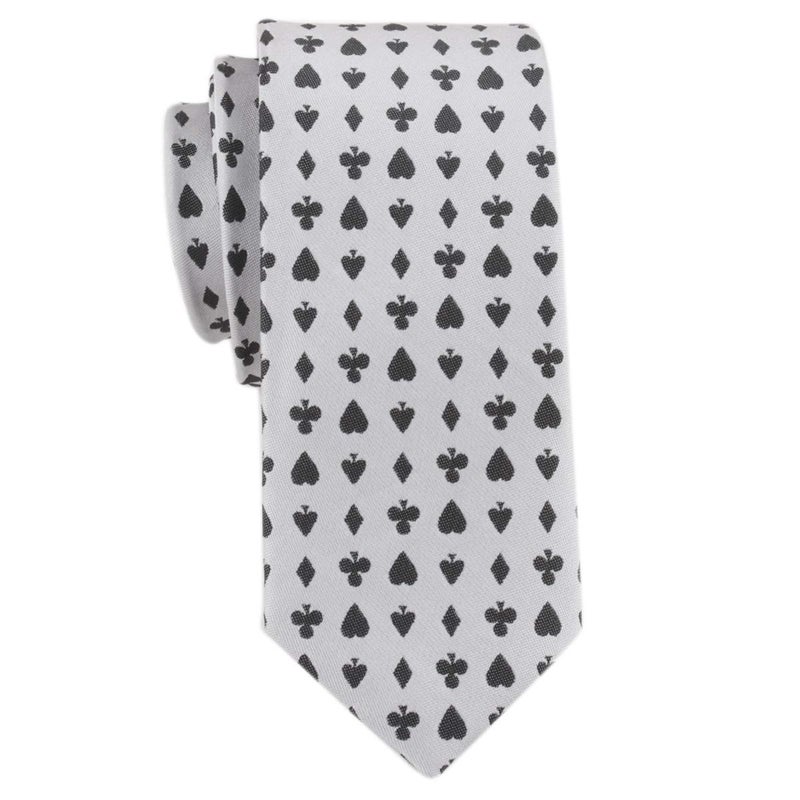 Secdtie Casino Poker Playing Cards Necktie Luxury Slim Neckties Novelty Fashion White Ties Skinny Width - Image 2